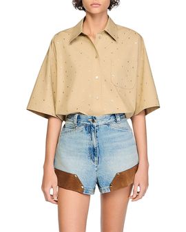 Sandro Sandro Rhinestone Cotton Shirt