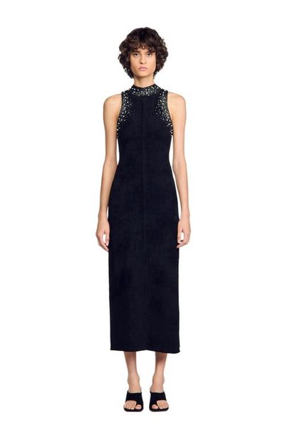 SANDRO SANDRO Rhinestone Velvet Maxi Dress
