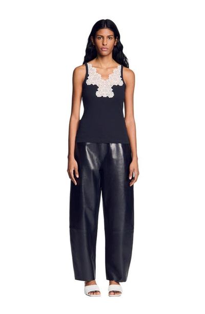 SANDRO SANDRO Ribbed vest top with lace