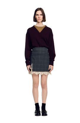 SANDRO SANDRO Short Skirt With Lace Panel