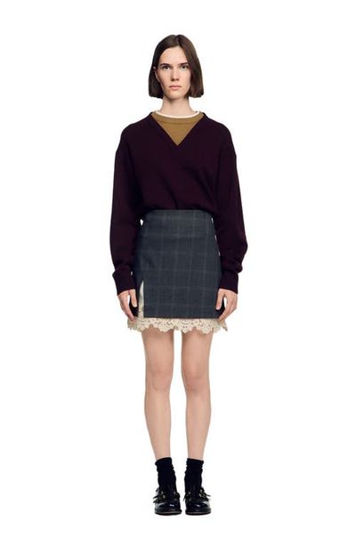 SANDRO SANDRO Short Skirt With Lace Panel