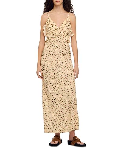 Sandro Sandro Soleane Flower Print Ruffle Maxi Dress