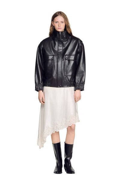 SANDRO SANDRO Standing collar leather jacket
