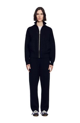 SANDRO SANDRO Standing Collar Strass Cardigan
