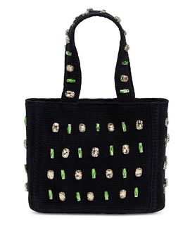 Sandro Sandro Stone Embellished Knit Top Handle Bag