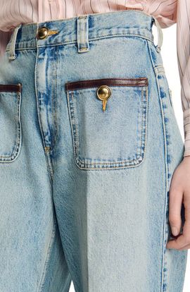 SANDRO SANDRO Straight-leg leather detail jeans