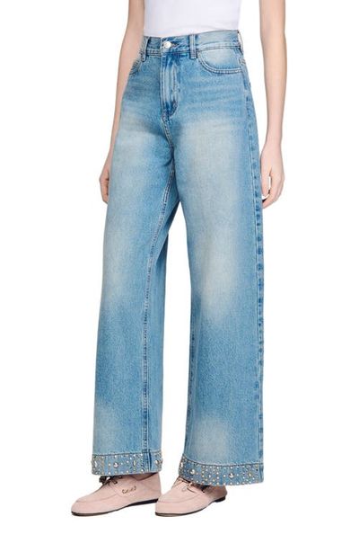SANDRO SANDRO Straight rhinestone cotton jeans