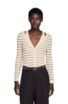 SANDRO SANDRO Striped ribbed cardigan