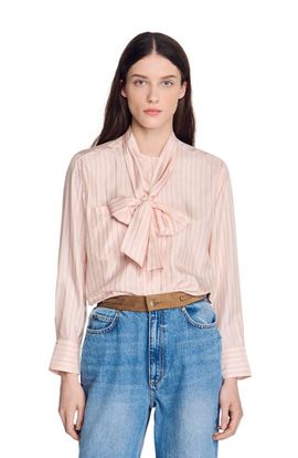 SANDRO SANDRO Striped tie-neck shirt