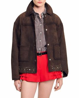 Sandro Sandro Studded Suede Leather Jacket