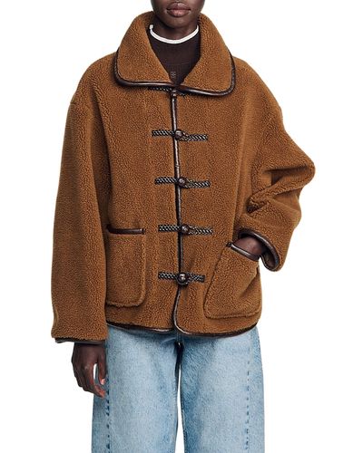 Sandro Sandro Sulivan Leather Trim Faux Fur Jacket