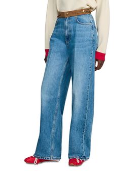 Sandro Sandro Sunny High Rise Wide Leg Belted Jeans in Blue Jean