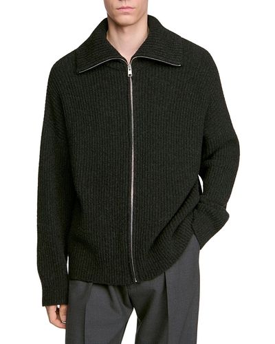 Sandro Sandro Textured Zip Ribbed Cardigan Jacket
