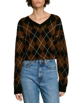 Sandro Sandro Wade Wool & Cashmere Rhinestone Argyle V Neck Sweater
