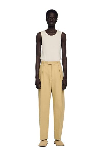 SANDRO SANDRO Wide pleated cotton-linen trousers
