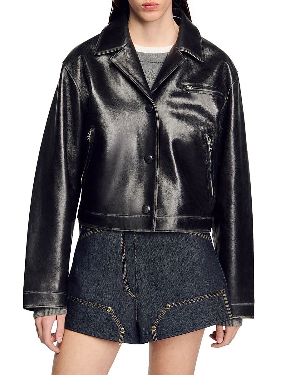 Sandro - Women's Distressed Cropped Leather Jacket