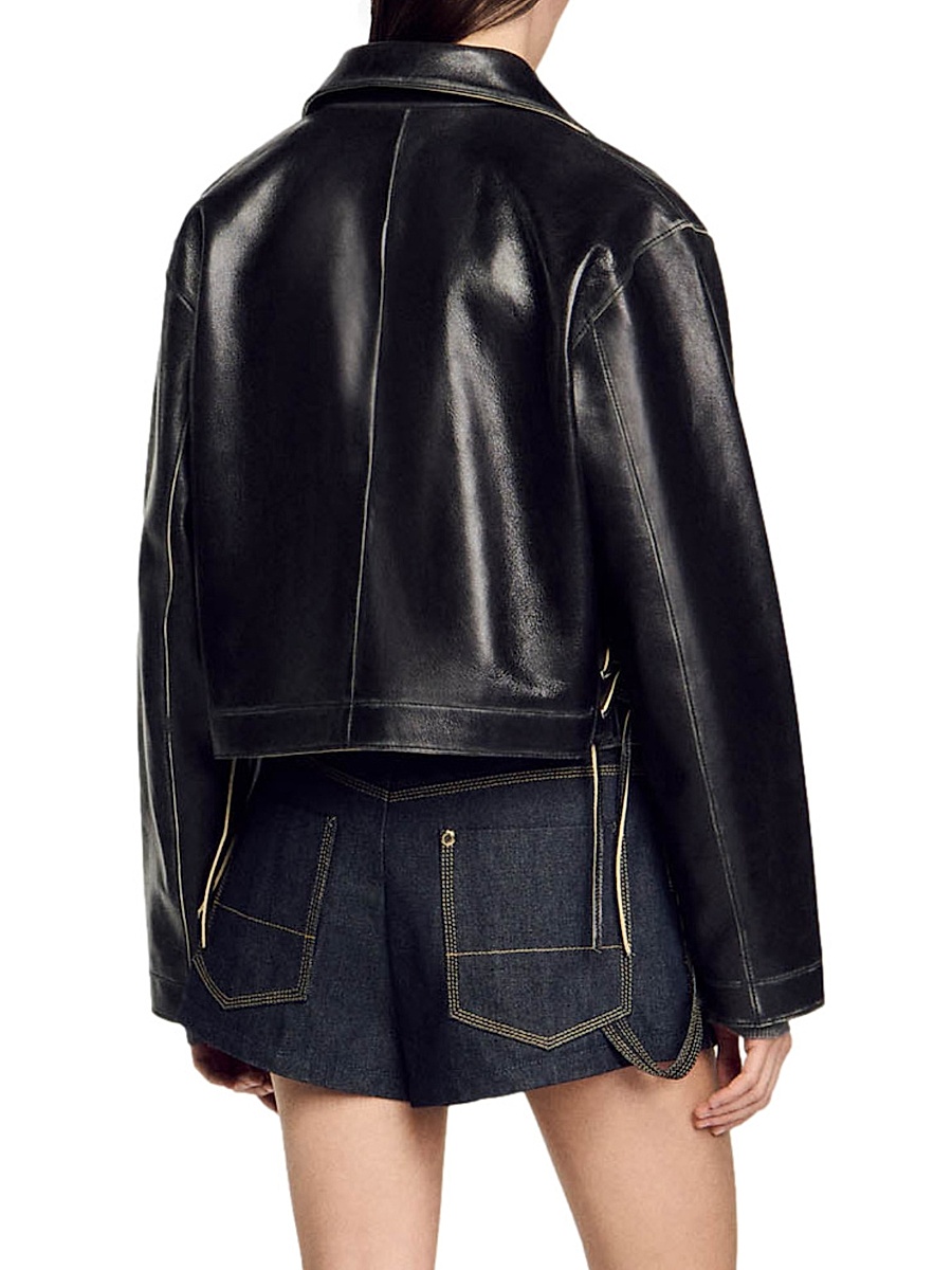 Sandro - Women's Distressed Cropped Leather Jacket