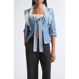 Sandy Liang Sandy Liang Josie Genuine Shearling Trim Taffeta Top