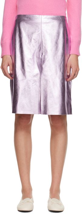 Sandy Liang Sandy Liang Pink Pinkie Leather Midi Skirt