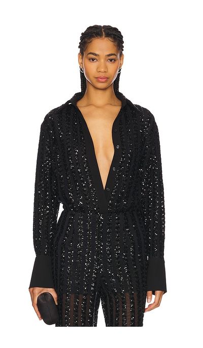 SANS FAFF SANS FAFF Striped Sequin Long Sleeve Blouse