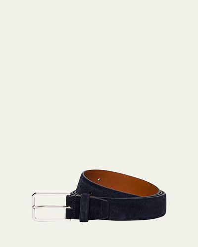 Santoni Men's Rectangle-Buckle Hand-Burnished Suede Belt