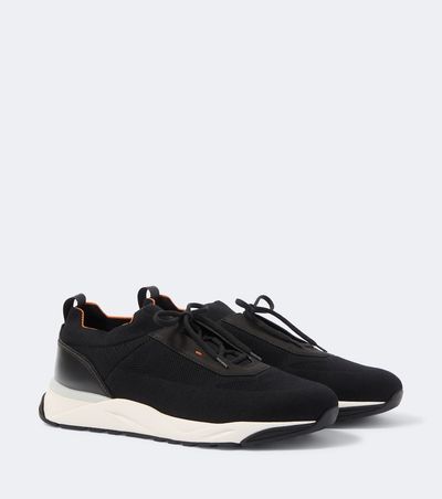 Santoni Santoni Leather-trimmed knitted sneakers