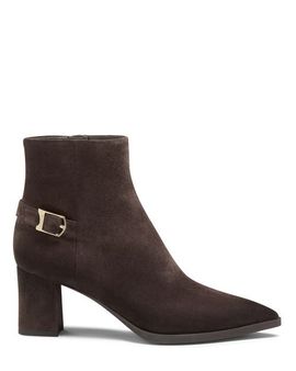Santoni Santoni Women's Suede Mid-Heel Ankle Boot with Decorative Strap