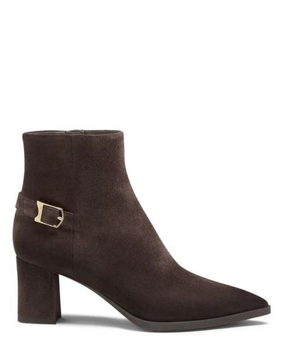 Santoni Santoni Women's Suede Mid-Heel Ankle Boot with Decorative Strap