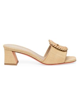 Santoni Women's Marta 50MM Raffia & Leather Buckle Mules