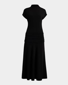 Santorelli Ruched Mock-Neck Midi Dress