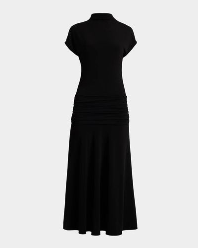 Santorelli Ruched Mock-Neck Midi Dress