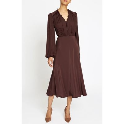 Santorelli - Amal Silk Long Sleeve Fit and Flare Midi Dress