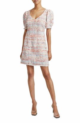 Santorelli Santorelli Bianca Tweed Shift Dress with Puff Sleeves