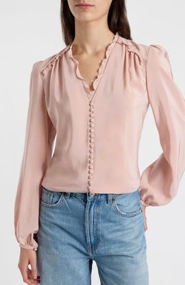 Santorelli Santorelli Blaine Long Sleeve Ruffle Silk Top