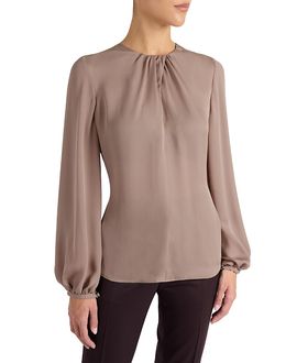 Santorelli Santorelli Elena Silk Charmeuse Long Sleeve Twist Neckline Blouse