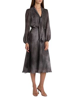 Santorelli Santorelli Jenn Midi Dress with Drop Tie Neck in Micro-Dot Print