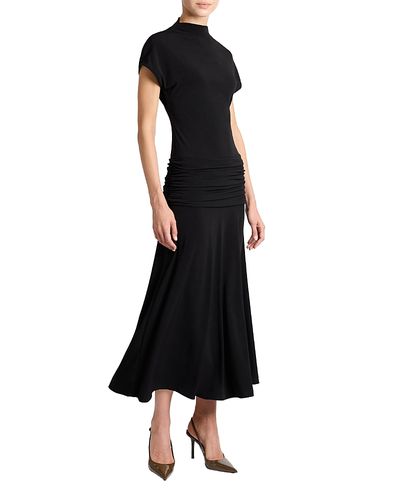Santorelli Santorelli Kardi Ruched Mock Neck Maxi Dress in Soft Jersey