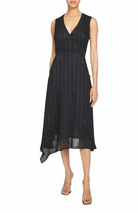Santorelli Santorelli Nia Sleeveless Midi Dress with Asymmetric Hemline and Button Details