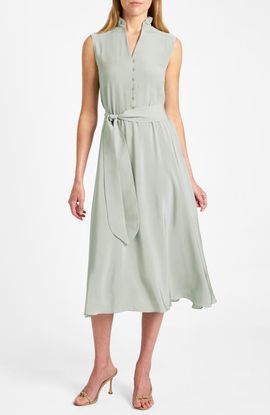 Santorelli Santorelli Nirva Silk Ruffle-Neck Midi Dress