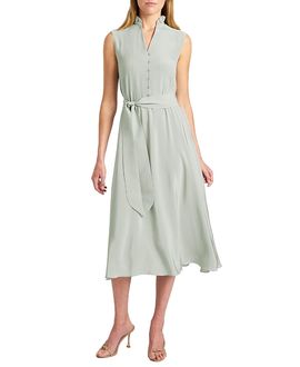 Santorelli Santorelli Nirva Silk Sleeveless Ruffle-Neck Midi Dress