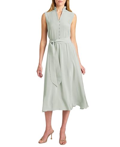 Santorelli Santorelli Nirva Silk Sleeveless Ruffle-Neck Midi Dress