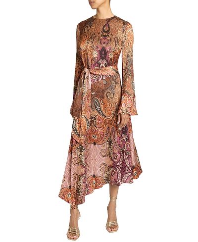 Santorelli Santorelli Rachel Long Sleeve Asymmetric Midi Dress in Printed Charmeuse