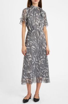 Santorelli Santorelli Sabrina Tie Neck Short Sleeve Midi Dress