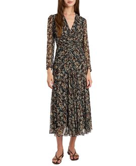 Santorelli Santorelli Sonia Long Sleeve Ruched Dress in Abstract Floral Print