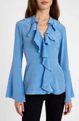 Santorelli Santorelli Sydney Silk Long Sleeve Ruffle Blouse