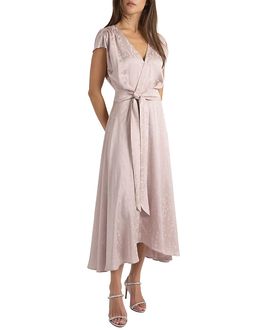 Santorelli Santorelli Talia Cap Sleeve Midi Fit and Flare Dress in Tonal Jacquard