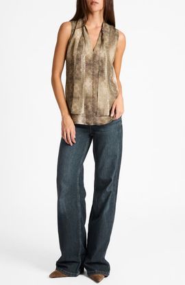 Santorelli Santorelli Teca Sleeveless Printed Tie Neck Blouse