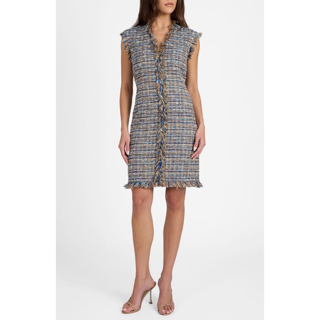 Santorelli Santorelli Tuscany Cap Sleeve V-Neck Sheath Tweed Dress