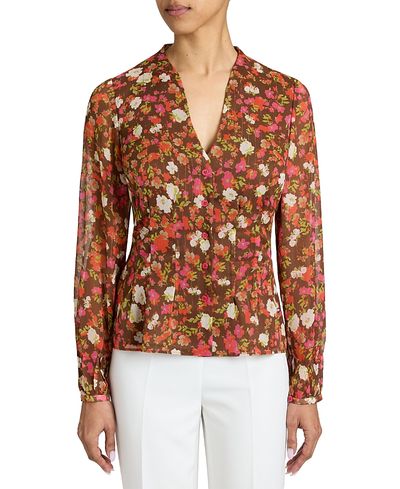 Santorelli Santorelli Winnie Long Sleeve Buttoned Blouse in Floral Crinkle Georgette