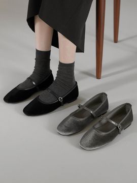 SAPPUN Kayla Velvet Mary Jane Flat Shoes (1cm)